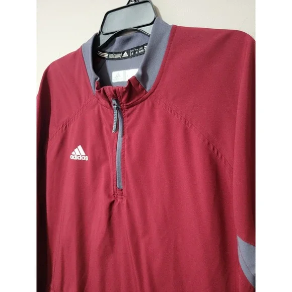 Adidas Mens XL Red Raglan Sleeve Quarter Zip Athletic Pullover Sports Training - Picture 2 of 10